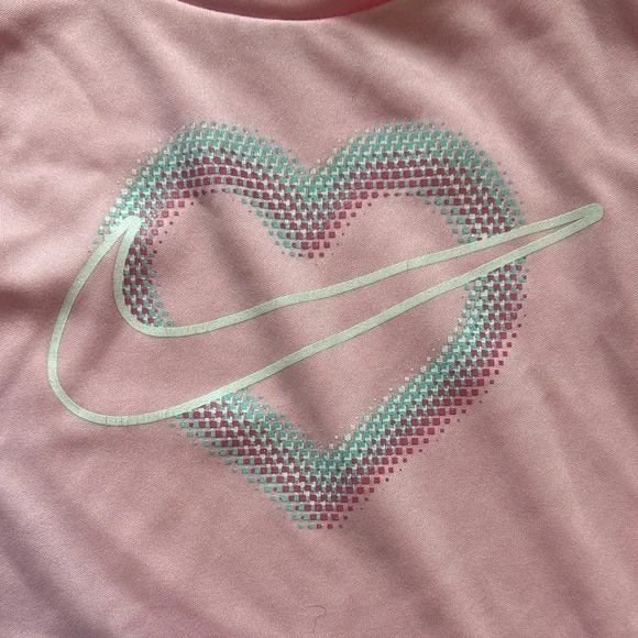 Nike Pink Heart Logo Kids Pajama Set with Aqua Trim Shorts - Picture 4 of 6